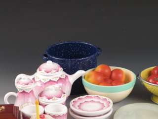 American Girl Doll Kitchen & Food Accessory Lot Tea Set Utensils Fruit 