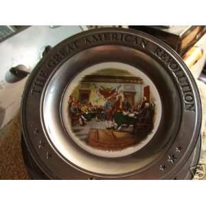 Pewter & Ceramic Plate Great American Revolution 1776  