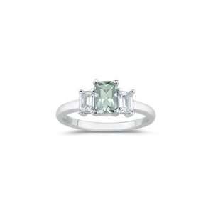   72 Cts Green Amethyst Three Stone Ring in 14K White Gold 7.0 Jewelry