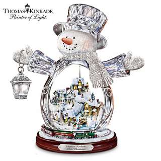 Thomas Kinkade Crystal Snowman Figurine Featuring Light Up Village And 