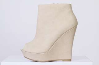 BEIGE WEDGE OPEN TOE ANKLE BOOTS  