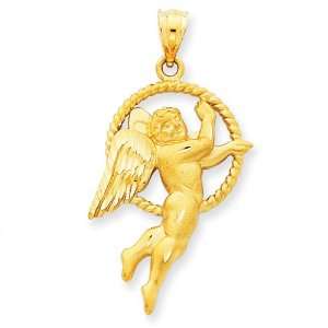   8in Satin & Diamond cut Angel Pendant/14kt Yellow Gold Jewelry