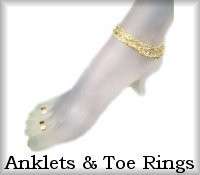 Gold tone Flower Ankle Bracelet Anklets 3 Toe Rings  