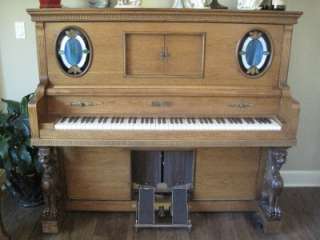 Vintage Oak Schafer & Sons Player Piano & Bench WORKS  