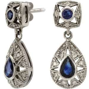  Sterling Silver Antique Style Diamond and Sapphire Earrings 