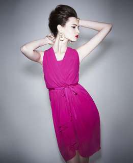 Alberta Ferretti for Impulse Dress, Sleeveless Scoop Neckline Wrap Tie 