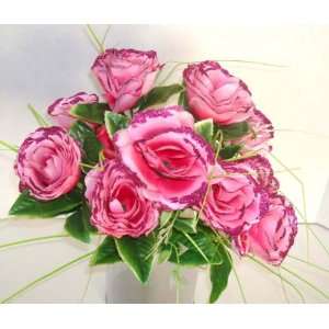 12 Pink Rose Artificial Silk Flowers Bouquet   Just Artifacts Brand