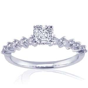  1 Ct Asscher Cut Diamond Engagement Ring Shared Prong 14K 