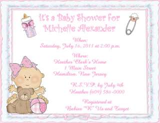 10 Baby Girls with Toys Designs Personalized Baby Shower Invitations w 