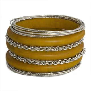 Trendy Bangles in Antique Gold / Silver with Stained wood or Faux 