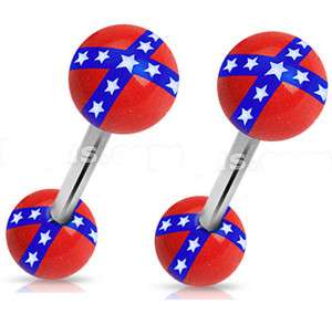   Short Length Rebel Flag W/ Surgical Steel Barbell Tongue Rings  