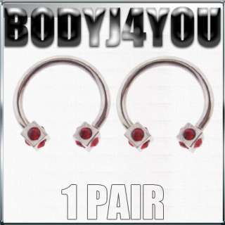 14G 1/2 GEM HORSESHOE CBR BCR BARBELL RINGS RED  