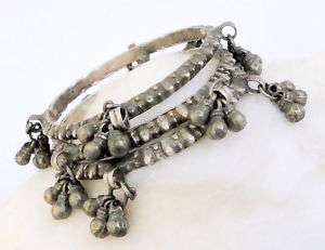 ANTIQUE TRIBAL OLD SILVER JEWELRY BANGLES bells 3  
