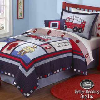   Fire Man Truck Quilt Theme Bedding Set For Twin Full Queen Size  