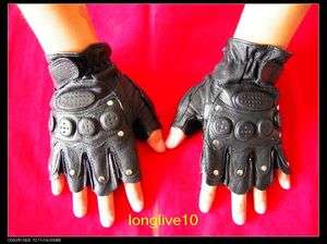 NEW MOTORCYCLE BICYCLE GLOVES LEATHER BLACK ONE SIZE L  