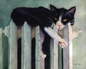 PRINT Watercolor Painting Tuxedo Black Cat Art  