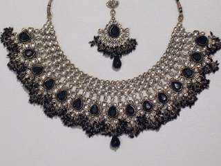   Black Kundan Necklace Earrings Ethnic Indian Trendy Unique Jewelry Set