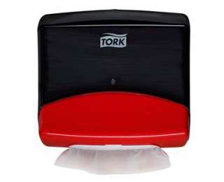 New Red & Smoke Black Tork Wipes Wall Mount Folded Towel Dispenser 