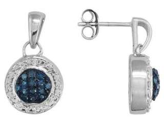 BLUE DIAMOND FANCY ROUND PLATINUM SILVER EARRINGS  