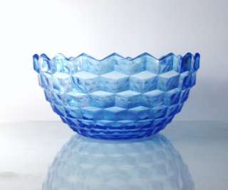 Early Fostoria Glass   American Cube pattern Bowl bright Saphire Blue 