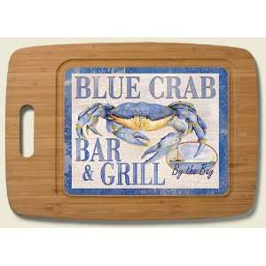   Nautical Blue Crab Bar & Grill Bamboo Cutting Board