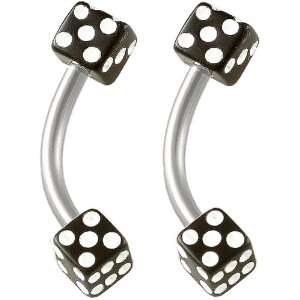   rings earrings curved curve barbell bar Black acrylic dice Jewellery