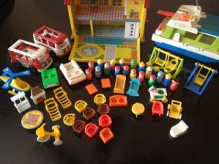 Huge Fisher Price Little People Lot Hospital House Boat Helicopter Car 