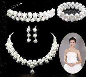   Bridal Wedding Jewelry Crystal Earrings Necklace Bracelet Crown Set