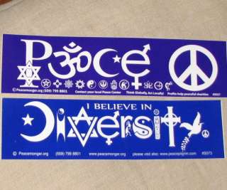 Bumper Sticker Large PEACE DIVERSITY COEXIST TOLERANCE  