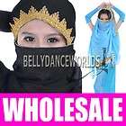 10 BELLY DANCE DANCING COSTUME HEAD SCARF FACE VEIL GOLD EMBROIDERY 