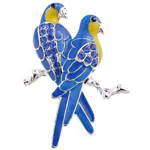   Sapphire Blue Couple Parrot Austrian Crystal Bird Pin Brooch Jewelry