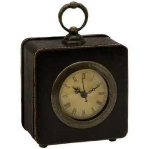    Square Black Faux Leather Antique Style Desk Clock