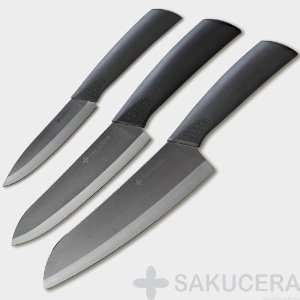 4 + 6 + 7 Inch Sakucera Black Ceramic Knife Chefs 