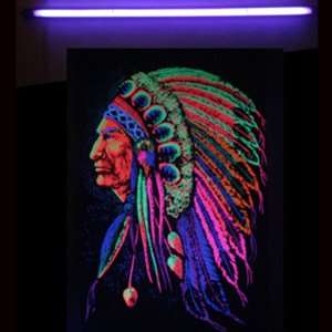   Cloth Indian Chief Blacklight Poster w/14W Blacklight