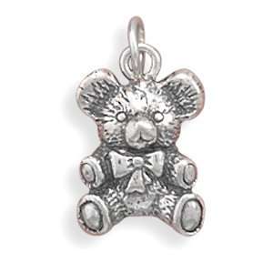  Sterling Silver Charm Pendant Teddy Bear with Bow Jewelry
