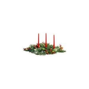   Pine 3 Hole Candle Holder Table with Red Berries, Cones & Holly Leaves