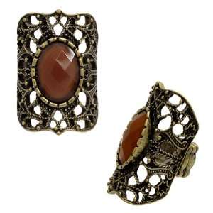   Fashion Strech Ring with Brown Faceted Oval Stone in Center Jewelry