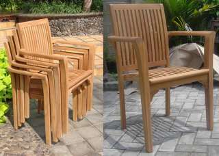   Rectangle Table Arm Stacking Chair Set Grade A Teak Outdoor NW  