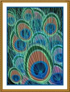 Colorful Peacock Feathers Counted Cross Stitch Chart  