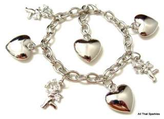 Silver Hearts Angels Girls Child Kids Belcher Charm Bracelet  
