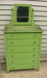 Antique Childs Chest w Mirror Painted Green Shabby Chic  