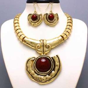 Chunky Big Western Antique Silver Bold Red Fashion Jewelry Necklace 