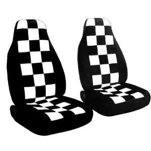  2 black and white checkered car seat covers for a 2003 