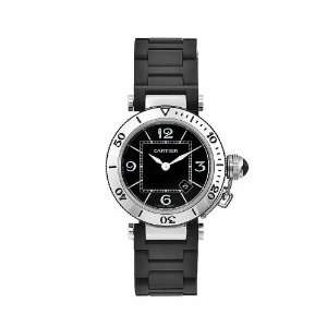   Pasha Stainless Steel Ceramic Black Dial Watch Cartier Watches