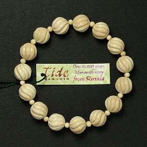  Mammoth Ivory 10mm Spiral Carved Bead Stretch Bracelet 