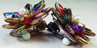 Vintage Multi Colored Stain Glass Flower Petal JULIANA Style Clip 
