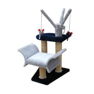  Cat Lounger with Tree and Bamboo Posts in Navy/Gray Pet 