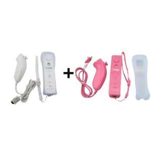 NEW Pink and white Built in Motion Plus Remote and Nunchuck Controller 