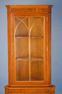 Antique Style Yew Wood Corner Cabinet Cupboard Hutch  