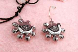 Auth Juicy Couture Sun Flower Crystal Drop Earrings  